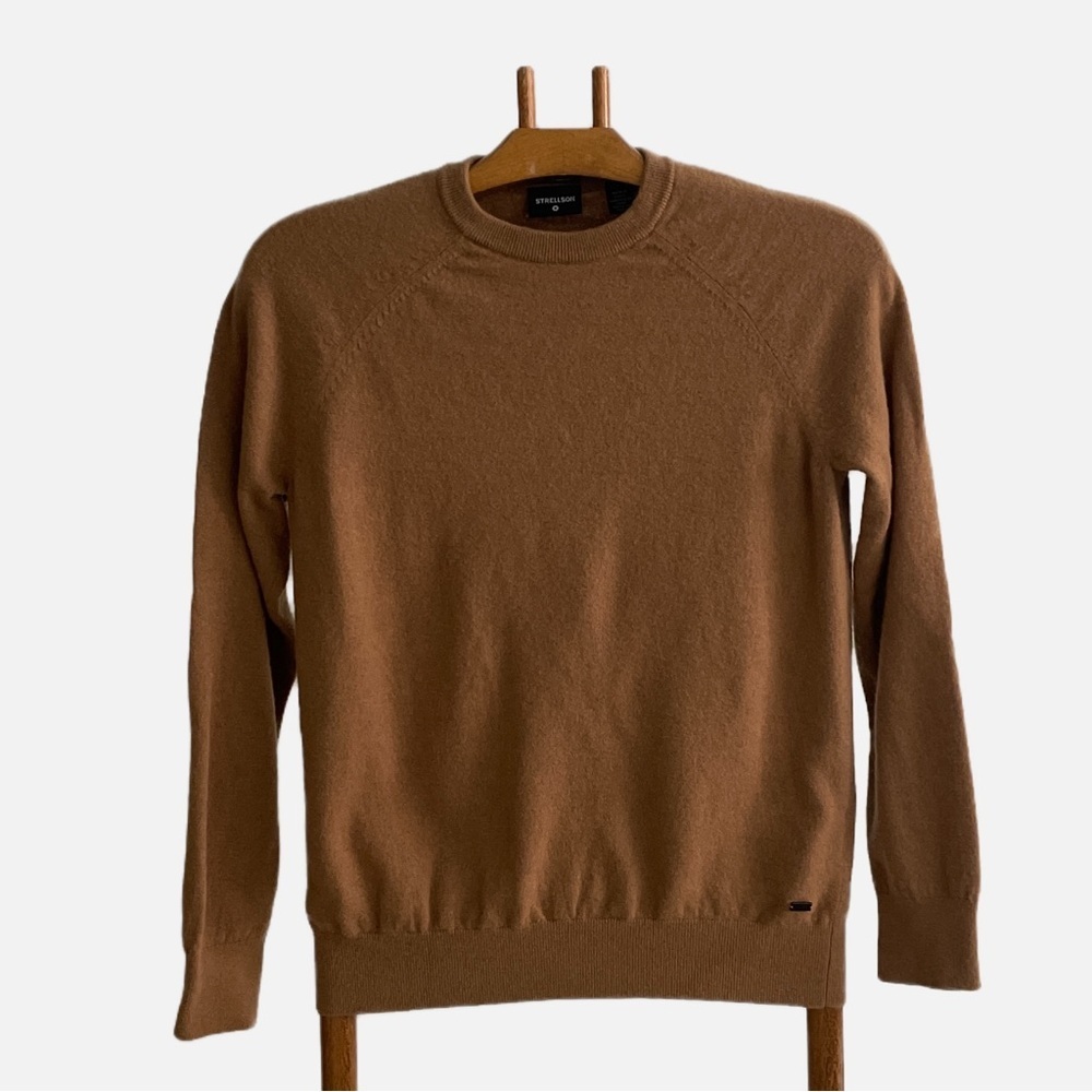 Strellson Luka Men's Crewneck Sweater Wool Blend Brown Caramel Medium‎ Academia